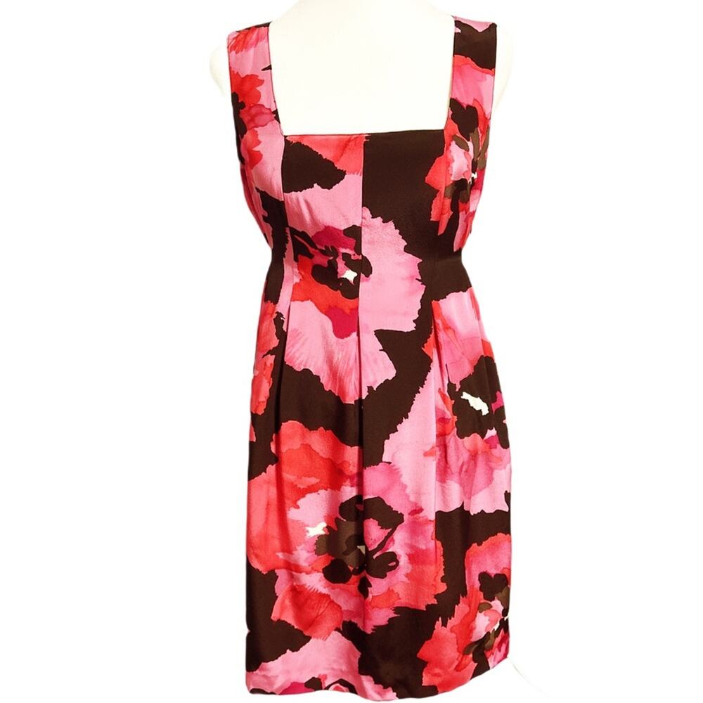 Nine West Dress Size 2 100%‎ Silk Floral Sleeveless Tie Back Square Neckline